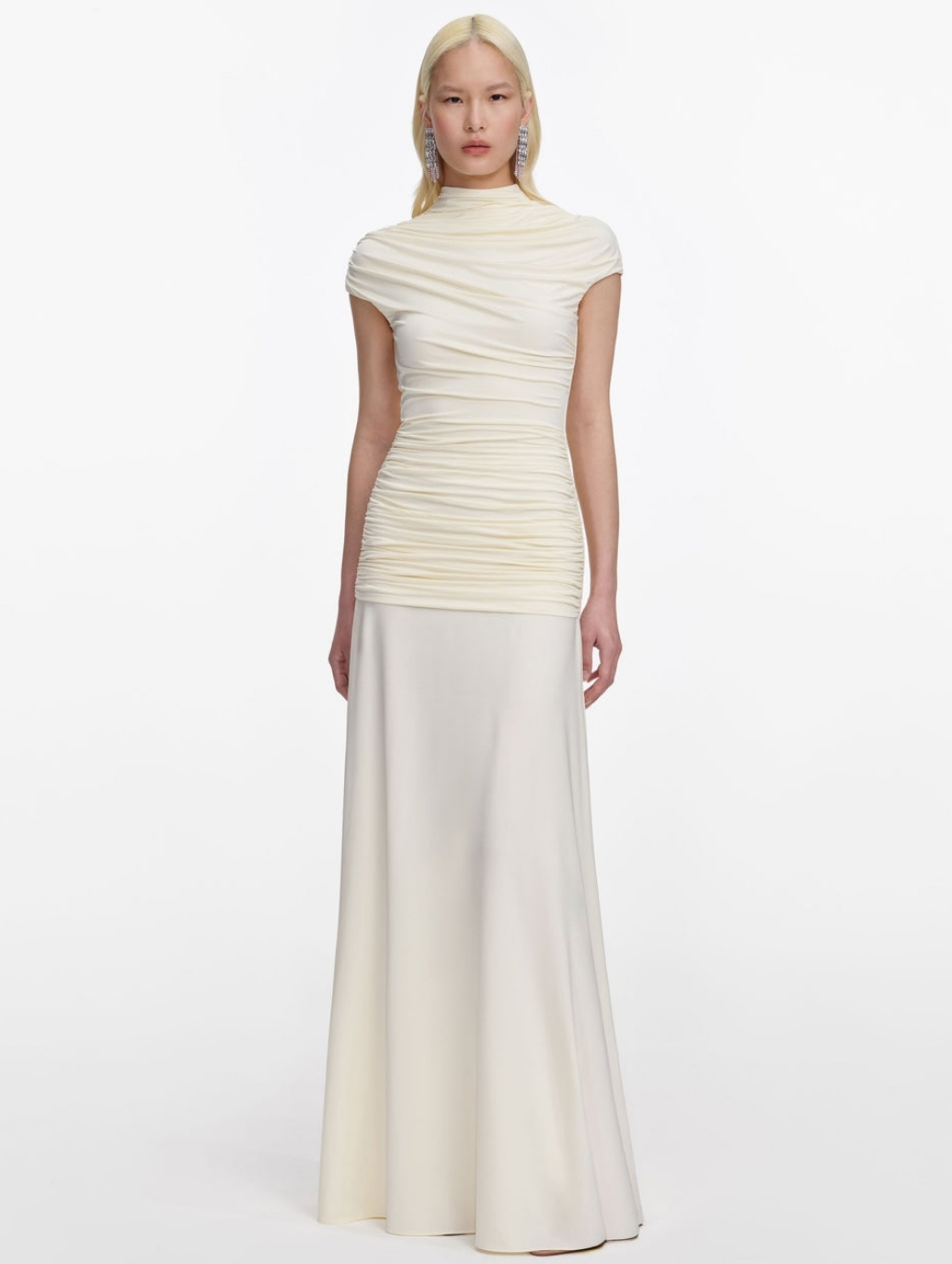 Self-Portrait Cream Ruched Maxi Dress